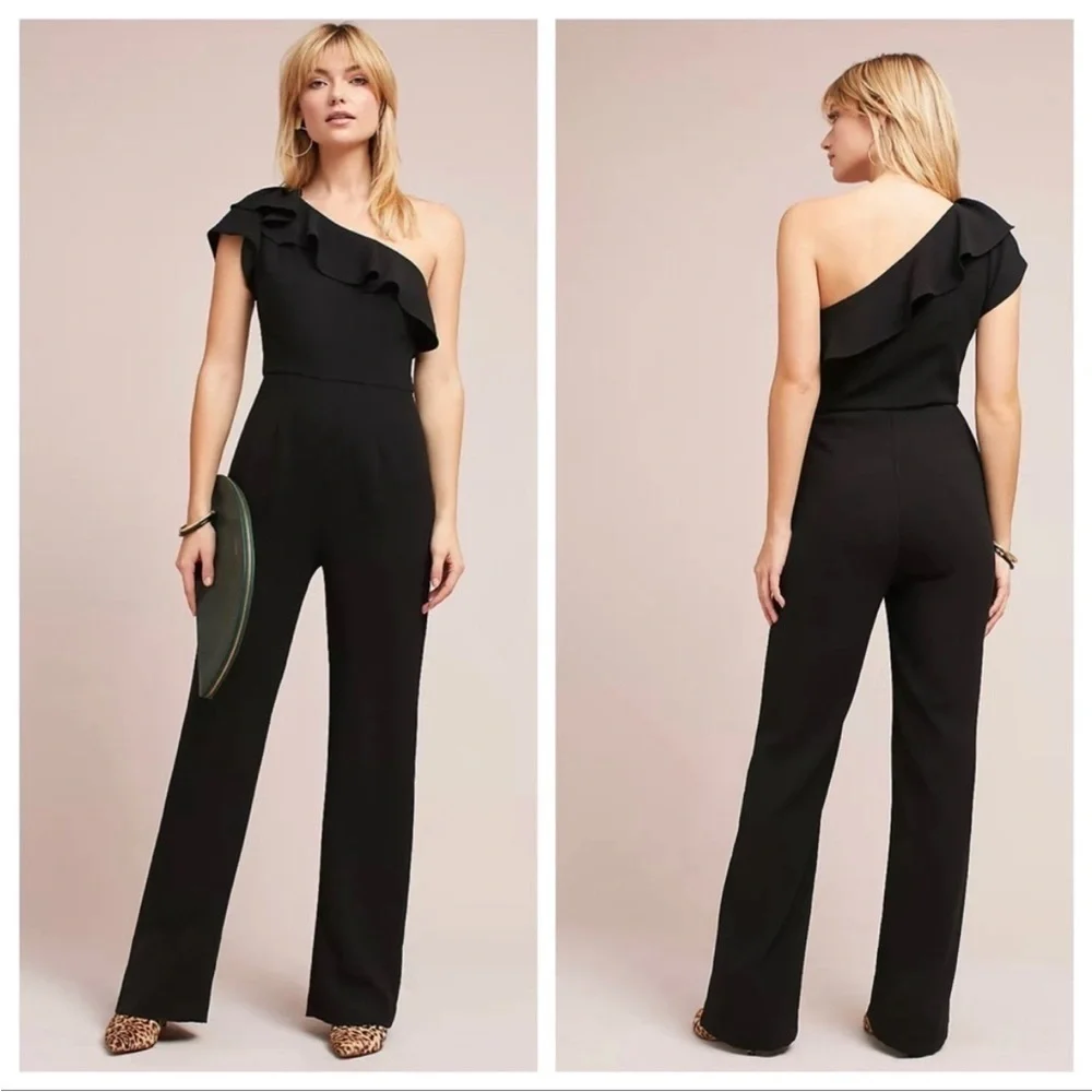 Monique Lhuillier One-Shoulder Jumpsuit Black Sz 0P